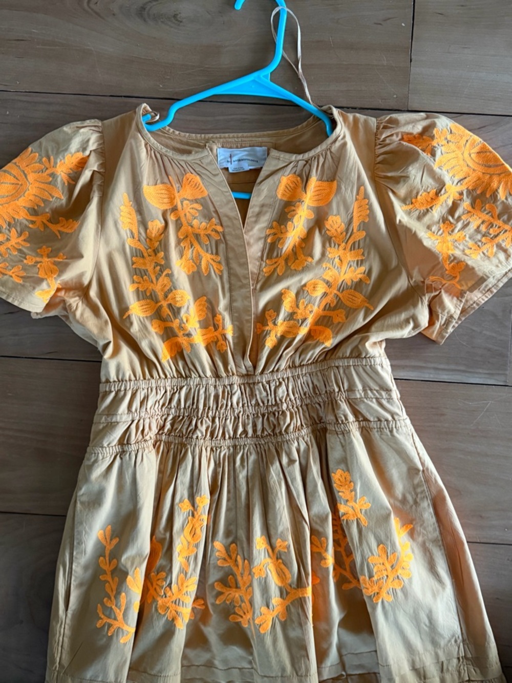 Anthropologie Women's Somerset Pleated Orange Embroidered Floral Maxi Dress XSP - Picture 8 of 16